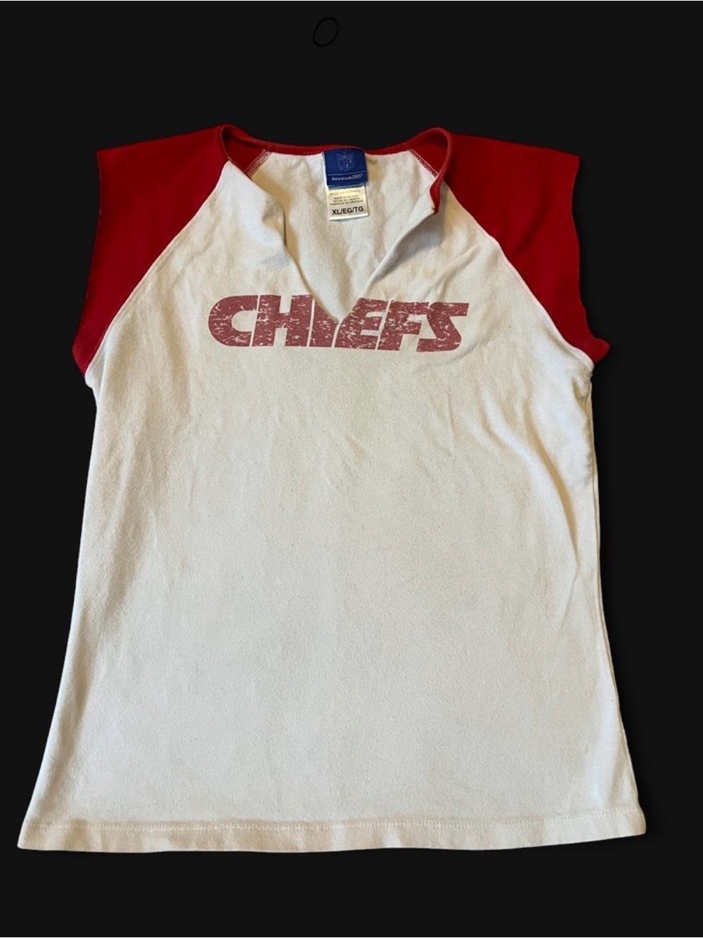 Reebok White Tank Top with Red Raglan Sleeves and Chiefs Graphic